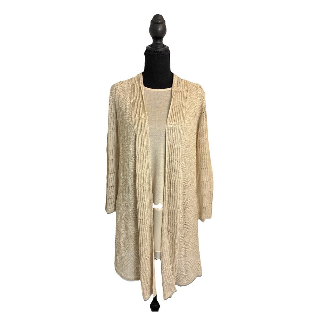 NIC+ZOE Women's Size M 2 Pc Beige Beautiful Set Top & Cardigan Sweater EUC